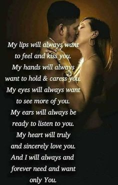 a man and woman kissing in front of a dark background with the words, my lips will