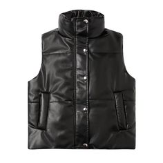 Winter Pu Leather Vest Cotton Coat Single Breasted Sleeveless Jackets Leather Waistcoat, Faux Leather Vest, Fashion Stand, Stand Collar Jackets, Winter Outwear, Coat Women Fashion, Vest Coat, Fashion Female, Cotton Coat