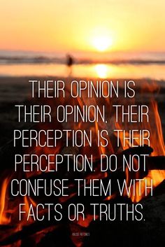 a fire with the quote their opinion is their opinion, their perception is their perfection don't confue them with acts or truth