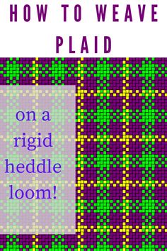 a book cover with the title on a gridded heddle loom in purple and green