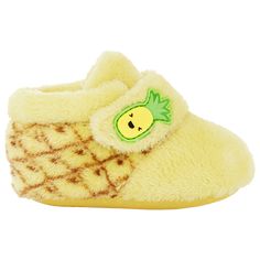 ‘Peelin’ fresh? Add refreshing style to your kiddies' first steps with the UGG Bixbee Fruit. Cozy and adorable, these shoes come with a fleece lining and printed fleece upper that bring the snuggly comfort that's synonymous with UGG. The microfiber outsole with a slip-resistant rubber print maximizes traction and lets your toddlers make those first few steps feel incredibly special. Keep your toddlers’ precious little feet snug, secure, and sleek in the UGG Bixbee Fruit. Silicone patch adds styl Monster Slippers, Girl Uggs, Pineapple Yellow, Ugg Booties, Baby Uggs, Rubber Print, Baby Leopard, Kids Uggs, Baby Boots