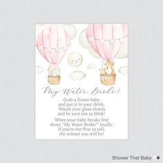 a baby shower card with hot air balloons