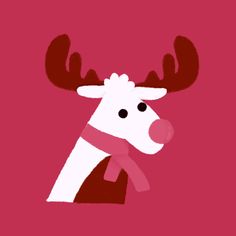 a red and white deer with antlers on it's head, wearing a pink scarf