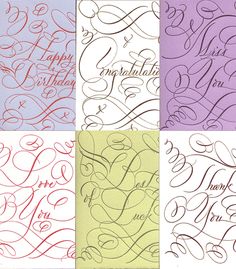 four different types of greeting cards with the words happy birthday written in cursive writing