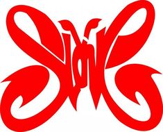 a red butterfly with the letter k on it's back and wings in the middle