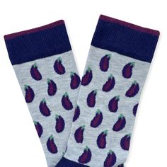 Little aubergines design soft cotton socks surround your feet gently, do not squeeze ankle. Their cotton quality yarns do not sweat in summer and keep warm in winter. Cool vegetable design socks are perfect gift idea for who has a unique socks drawer and a good way to complete your style. Suitable for daily use, comfortable, stylish, funny socks. One Size-Fits: 8-11UK - 42-45EU - L %80 cotton + %17 Polyamid %3 Elastan Aubergine Socks, Eggplant Socks, Little Aubergine Pattern Socks, Novelty Socks Casual Purple Socks For Gifts, Casual Purple Socks For Gift, Casual Purple Socks As Gift, Comfortable Purple Cotton Socks, Socks Drawer, Winter Cool, Vegetable Design, Unique Socks, Sock Drawer