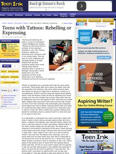 the front page of an article about teens with tattoos retelling or exressing