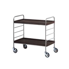 a metal and wood serving cart with wheels