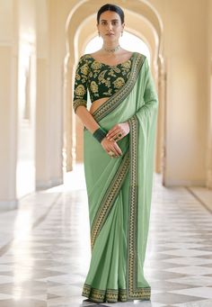 Pista green organza party wear saree 7607  Desc:  Color : Pista Green Fabric : Organza Work : Embroidery Wash Care : Dry clean Sleeve Style : Quarter Sleeve Long Sleeves : Done only in Custom Stitch Sleeves Lining : Done only in Custom Stitch Bust Size : 32 to 42 Inches Occasion : Festival   Christmas   Diwali   Mehendi   Sangeet   Party Wear   Engagement   Reception   Gudi Padwa. With Express Free Shipping and Custom Stitching, Buy Indian Wedding Party Wear Saree Pista green organza party wear New Collection Sarees, Organza Fashion, Indian Wedding Sarees, Simple Saree Designs, Pista Green, Bollywood Sarees, Wedding Saree Blouse, Organza Blouse, Sarees For Wedding