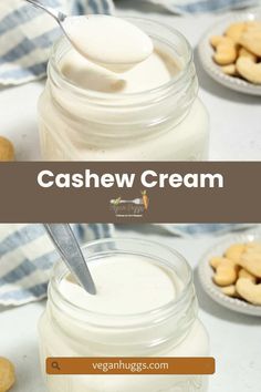 cashew cream in a glass jar with spoon