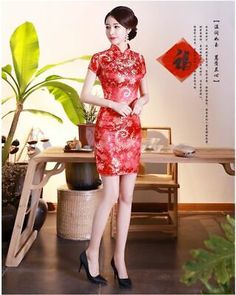 Premium Quality New Luxurious Red Satin Chinese Floral Short Dress Cheongsam Qipao lcdress82, women's dresses Phoenix Chinese, Floral Short Dress, Chinese Traditional Dress, Women Dress Collection, Print Chiffon Dress, Qipao Cheongsam, Floral Dresses Short, Moon Pictures, Inspired By