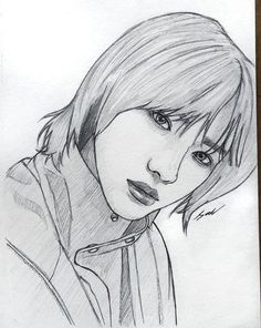 a pencil drawing of a girl with short hair