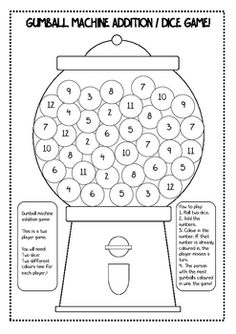 the gumball machine addition ice game is shown in black and white with numbers on it