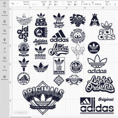 an image of various logos on a sheet of graph paper with the word adidas written in it