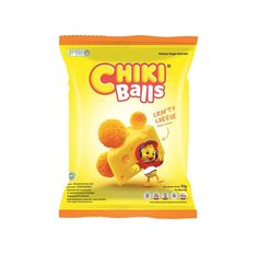 a bag of chips with cheese on top and the word chiki balls written in it