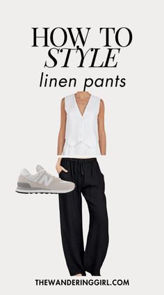 What To Wear With Linen Pants: 13 INCREDIBLE Outfits - The Wandering Girl Black Linen Pants Outfit Work, Linen Joggers Outfit, Black Linen Pants Outfit, Wide Leg Linen Pants Outfit, Suede Booties Outfit, How To Wear Linen Pants, How To Style Linen Pants, Linen Pants Outfits, Linen Pants Outfit Summer