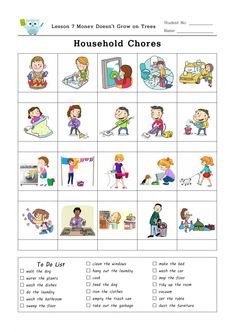 a printable worksheet for children to learn how to use household choress