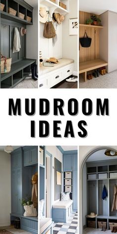 there are many different pictures of mudrooms in the house and on the floor