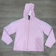 Nwt Condition - There Are A Few Spots With Dirt Spots That Will Come Out With Washing (See Pictures For Details) Size Medium Leave A Comment If You Have Any Questions Or Make An Offer! Pink Athleisure Outerwear With Ribbed Cuffs, Sporty Hooded Jacket For Spring Loungewear, Spring Hooded Stretch Track Jacket, Spring Stretch Hooded Track Jacket, Casual Pink Cotton Track Jacket, Pink Hooded Track Jacket For Winter, Pink Cotton Athleisure Outerwear, Sporty Pink Cotton Hooded Jacket, Casual Pink Hooded Jacket With Ribbed Cuffs