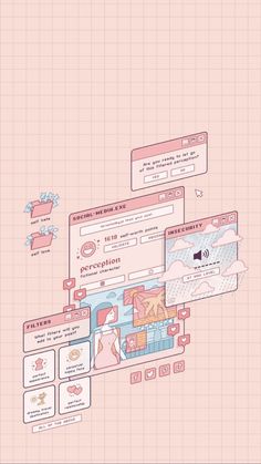 a pink background with different types of webpages