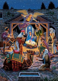 a nativity scene with the birth of jesus