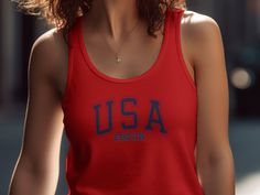 Showcase your pride in the USA with this stylish tank top, perfect for any casual occasion! Featuring bold "USA" lettering and the founding year "1776," this tank captures a vintage collegiate design that's both eye-catching and meaningful. Made from high-quality materials, it's designed for comfort and durability. Ideal for Fourth of July celebrations, sports games, or everyday wear. Product Features: Fabrication: 100% Airlume combed and ring-spun cotton - Extra Light fabric (3.8 oz/yd² (110 g/ Collegiate Design, Vintage Collegiate, Usa Tank Top, Usa Tank, Stylish Tank Tops, Casual Summer Wear, Vintage Typography, Sports Games, Summer Wear