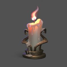 a white candle with a flame on it