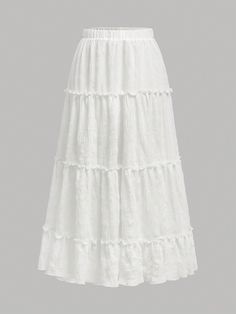 Teen Girl Textured Woven Fabric Splicing Ruffle Pagoda Style Holiday Casual White Skirt White Casual   Woven Fabric Plain Layered/Tiered Non-Stretch  Teen Girls Clothing, size features are:Bust: ,Length: ,Sleeve Length: White Tiered Skirt, Long White Skirt, Eras Outfit, Midi Skirt White, White Skirt Outfits, Plain Skirt, White Maxi Skirt, White Long Skirt, Church Outfit