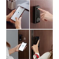 multiple pictures showing different ways to unlock an electronic device with the help of a smartphone