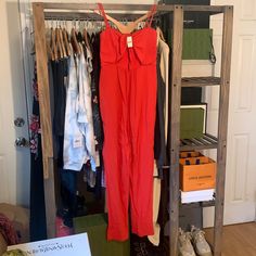 Nwt $168 Anthropologie Red Jumpsuit Size Small Crepe-Y Fabric, Can Be Worn With Or Without The Straps. Beachy Pants, Hot Pink Jumpsuits, Animal Print Pants, Belt Jumpsuit, Striped Wide Leg Pants, Velvet Jumpsuit, Lace Jumpsuit, Pink Jumpsuit, Cropped Jumpsuit