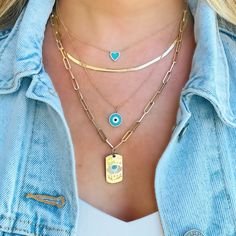 Beautiful and petite 14K Gold Diamond Halo Gemstone Evil Eye Necklace. Evil Eye protects against bad luck and negative energy. Item Information Metal: 14k Yellow Gold Chain Length: 16"+1"+1" Dimension: 11x11mm Gemstone Information Gemstone(s): Diamond, Turquoise, Mother of Pearl, Onyx Carat Weight: 0.08D, 0.34T, 0.33S, 0.2O Turquoise Heart Necklace, Gold Evil Eye Necklace, Gold Herringbone Chain, Diamond Evil Eye, Antique Bridal Jewelry, Herringbone Chain, Heart Necklace Diamond, Turquoise Heart, Mother Of Pearl Necklace