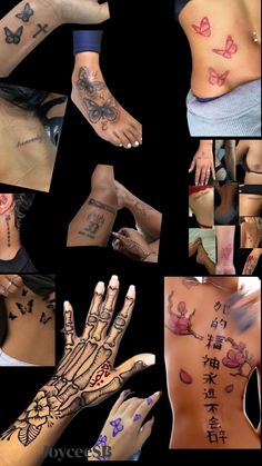 many different pictures of tattoos and hands