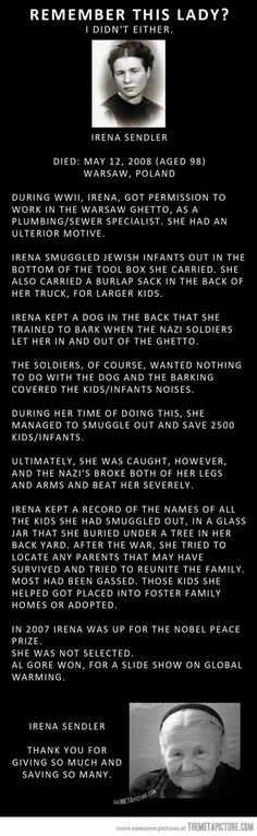 A true hero Irena Sendler, Faith In Humanity Restored, Humanity Restored, Reality Check, Faith In Humanity, Random Acts Of Kindness, History Facts, Inspirational People, The Words