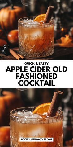 an apple cider old fashioned cocktail with cinnamon sticks