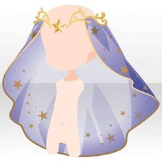 an illustration of a woman's head with stars on her hair and blue dress