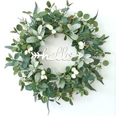 PRICES MAY VARY. 【TOKCARE Eucalyptus Wreath】: handmade eucalyptus wreath, made of high-quality silk flowers and a base wrapped with iron wire. It is matched with lambs ear leaves, small white flowers, willow leaves, boxwood and eucalyptus leaves. It is clearly layered, exquisite and durable. Has a detachable "hello" sign. 【Wreath Size】: A fully expanded eucalyptus leaf wreath with inner diameter of about 25cm/9.8 inches, out diameter of about 55cm/22 inches. Since it is manual measurement, pleas Front Door Green, Winter Wreaths For Front Door, Summer Wreaths For Front Door, Willow Leaves, Porch Fireplace, Autumn Wreaths For Front Door, Hello Sign, Front Doors With Windows, Fall Front Door