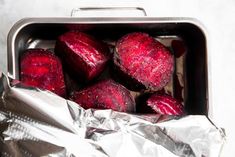 there are some beets in the tin foil