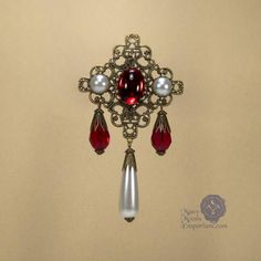 Lady Beatrice Renaissance brooch pin, Renaissance Jewelry, Bodice Jewelry, Victorian brooch,Tudor Br Medieval Belt, Antique Brass Metal, Ruby Crystal, Filigree Jewelry, Amethyst Gem, Faceted Crystal, Crystal Pearls, Ruby Red, Purple Amethyst