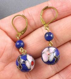 Materials:  10mmX10mm  Blue Cloisonne beads, Lapis Lazuli gemstone beads.Length: 1."Hooks: Brass leverback hooks, nickel free0219B Sapphire Jewelry With 8mm Beads, Blue Round Beaded Metal Earrings, Nickel-free Blue Round Bead Jewelry, Blue Round Beaded Earrings, Blue 8mm Bead Jewelry For Gift, Blue 8mm Beads Jewelry For Gift, Blue Jewelry With 8mm Beads As Gift, Blue Polished Beads Round Jewelry, Blue Beaded Earrings With Polished Beads As Gift