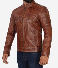 Austin Mens Distressed Brown Leather Cafe Racer Jacket Urban Brown Winter Biker Jacket, Brown Urban Biker Jacket For Winter, Urban Brown Biker Jacket For Winter, Brown Fitted Rugged Biker Jacket, Brown Rugged Fitted Biker Jacket, Rugged Brown Fitted Biker Jacket, Urban Fitted Brown Biker Jacket, Rugged Fitted Brown Biker Jacket, Casual Fitted Distressed Brown Biker Jacket