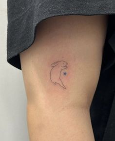 a small dolphin tattoo on the right arm and leg, with a star in it's center