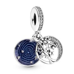 Add a little night-time magic to your daytime look with the Double Dangle Tree & Galaxy Moon Charm. The earthly beauty of a family tree takes on a new celestial form in this statement charm featuring a mix of cut-out and raised star-shaped leaves adorning the front disc, and raised stars and planets depicting a galaxy on the back disc. Keep the wonderful mystery of the earth and the night's sky close to you. Pandora Essence, Charms Pandora, Bracelet Pandora, Turtle Charm, Pandora Bracelet Charms, Pandora Silver, Moon Charm, Pure Beauty, Dangle Charms