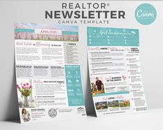 two flyers for a realtor's newsletter can be used to promote their business