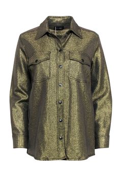 Current Boutique-Ottod' Ame - Gold Glitter Shirt Jacket Sz 6 Glitter Shirt, Gold Fabric, Classic Shirt, Black Denim, Gold Glitter, Star Fashion, Shirt Jacket, Sleeve Length, Glitter