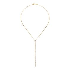 LANA Y-necklace Approx. 15 - 16 inches Signature 14-karat yellow gold Y-drop with GH/SI diamonds Total carat weight: 1.0045 Adjustable length Lobster clasp Imported Gold Lariat Necklace With Diamond Cut, Long Drop Diamond Necklace, Formal Long Drop Necklace With Delicate Chain, Formal Long Drop Necklaces In Fine Jewelry Style, Formal Long Drop Necklaces With Delicate Chain, Gold Lariat Diamond Necklace Luxury Style, Luxury Gold Lariat Diamond Necklace, White Gold Lariat Diamond Necklace, Fine Jewelry White Gold Long Drop Necklace