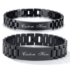 PRICES MAY VARY. 【Personalized Bracelets for Couples】This series of Gamtic custom couple bracelets (1 pair/set) allows you to costomize any words you want such as names,special dates, love quotes or any other inspirational words. 【Customize Stainless Steel Bracelets】This mens womens stainless steel bracelets is made of 316L stainless steel, which will not rust or tarnish over time. Classic masculine watch band link design makes it simple and tasteful. It will fit any outfit and occasions. 【Perso Black Stainless Steel Bracelets For Valentine's Day, Black Stainless Steel Bracelet For Valentine's Day, Valentine's Day Black Stainless Steel Bracelets, Customizable Stainless Steel Bracelets For Valentine's Day, Customizable Black Name Bracelet For Father's Day, Father's Day Black Stainless Steel Wristband, Personalized Black Wristband For Father's Day, Customizable Black Stainless Steel Name Bracelet, Customized Black Bracelets For Birthday