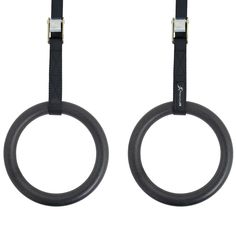 two black rings are hanging from the back of each other