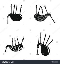 four different types of musical instruments in black and white stock photo, music instrument silhouettes