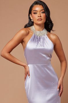 Available In Grey. Embellished Satin Gown Halter Sleeveless Hidden Back Zipper Lined Stretch Shell: 92% Polyester 8% Spandex Imported | Rebekah Embellished Satin Gown Dress in Grey size XS by Fashion Nova Satin Gown Dress, Sweater Jumpsuit, Satin Gown, Gown Dress, Matching Dresses, Grey Fashion, Beauty Women, Gowns Dresses, Fashion Nova