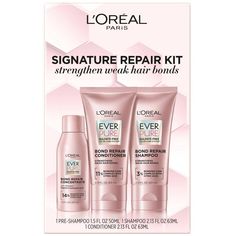 L'Oreal Paris EverPure Bond Repair hair care system with citric acid repairs and strengthens color treated, damaged, and fragile hair while leaving hair soft. Prior to shampoo, prep with Bond Repair Pre-Shampoo Concentrate to further penetrate inside the hair cortex to rebuild weak bonds. Scientifically proven to strengthen hair and reduce breakage. Leading prestige routine based on NPD full year data. 100% Sulfate Free Shampoo and Conditioner, Paraben Free, No Harsh Salts, No Harsh Surfactants, Sulfate Free Shampoo And Conditioner, Loreal Shampoo, Dream Things, Damage Hair Care, Shampoo And Conditioner Set, Hair Care Regimen, Weak Hair, Repair Hair, Strengthen Hair